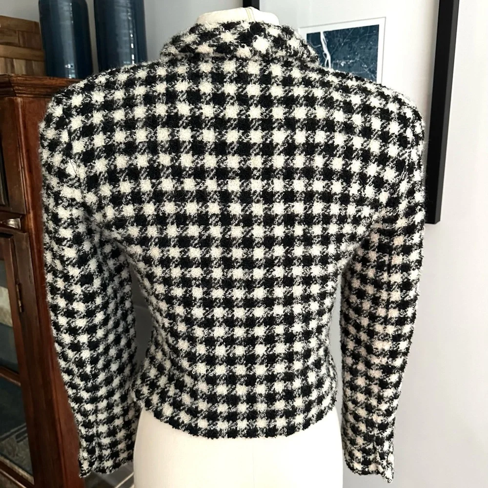 Vintage Doncaster houndstooth fuzzy wool blend blazer sz 6 - Picture 2 of 6